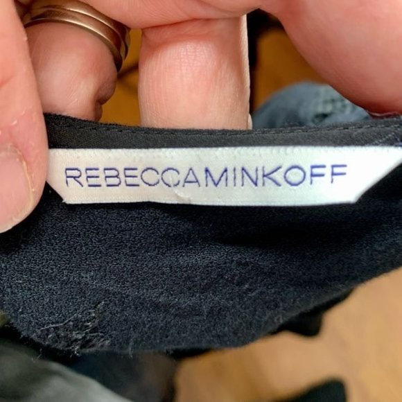 Rebecca Minkoff Black V-Neck Embroidered Wool Blend Blouse Women's Size S - Picture 5 of 7